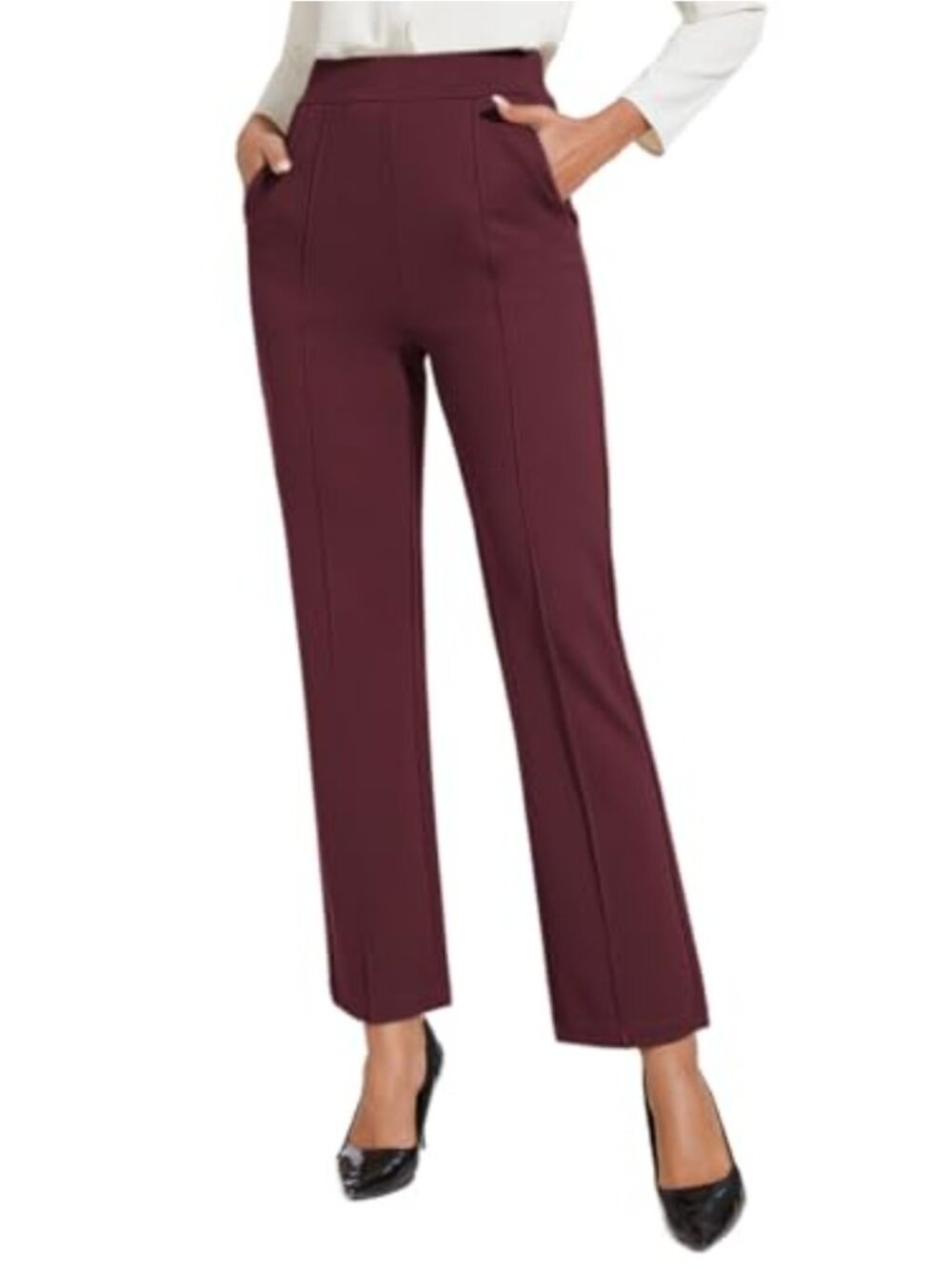 Women's Stretchy Pull On High Rise Straight Leg Pants Slacks